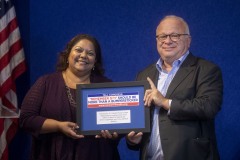 Rupa Bhattacharya, Former Special Master of the September 11th Victim Compensation Fund receives award from Executive Director Ben Chevat.